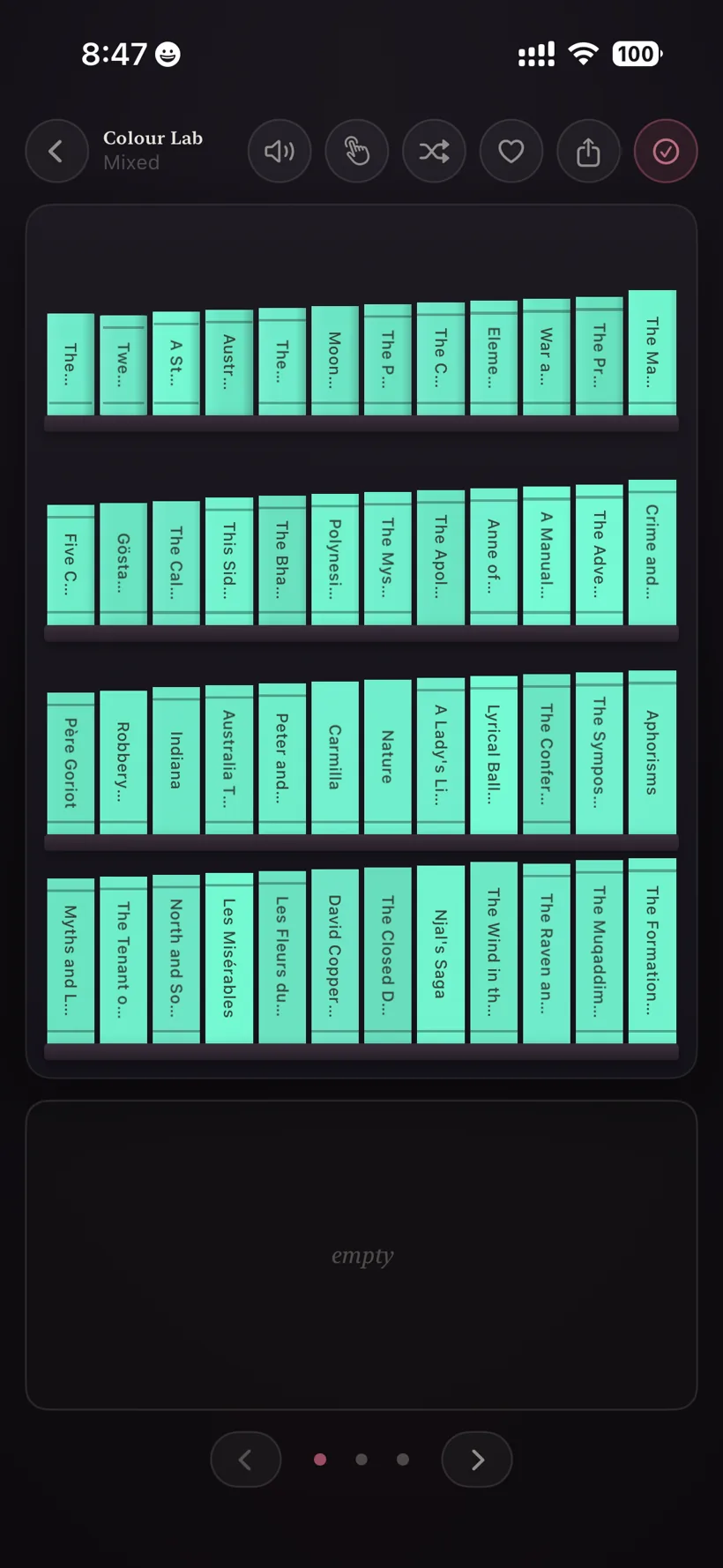 A monochrome mint-green shelf on a dark background.
